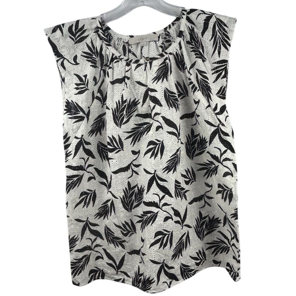 LOFT‎ Women's Sleeveless Floral Eyelet Tank Top White Size S Casual
